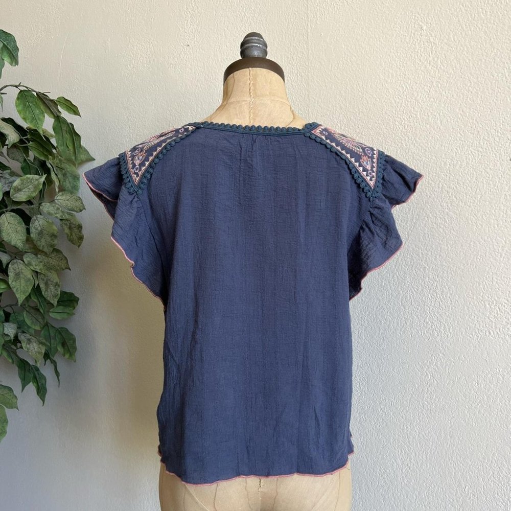 Thml Embroidered Flutter Sleeve Peasant Top - image 4